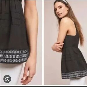 THML Black Sleeveless Tank with Embroidered Hem